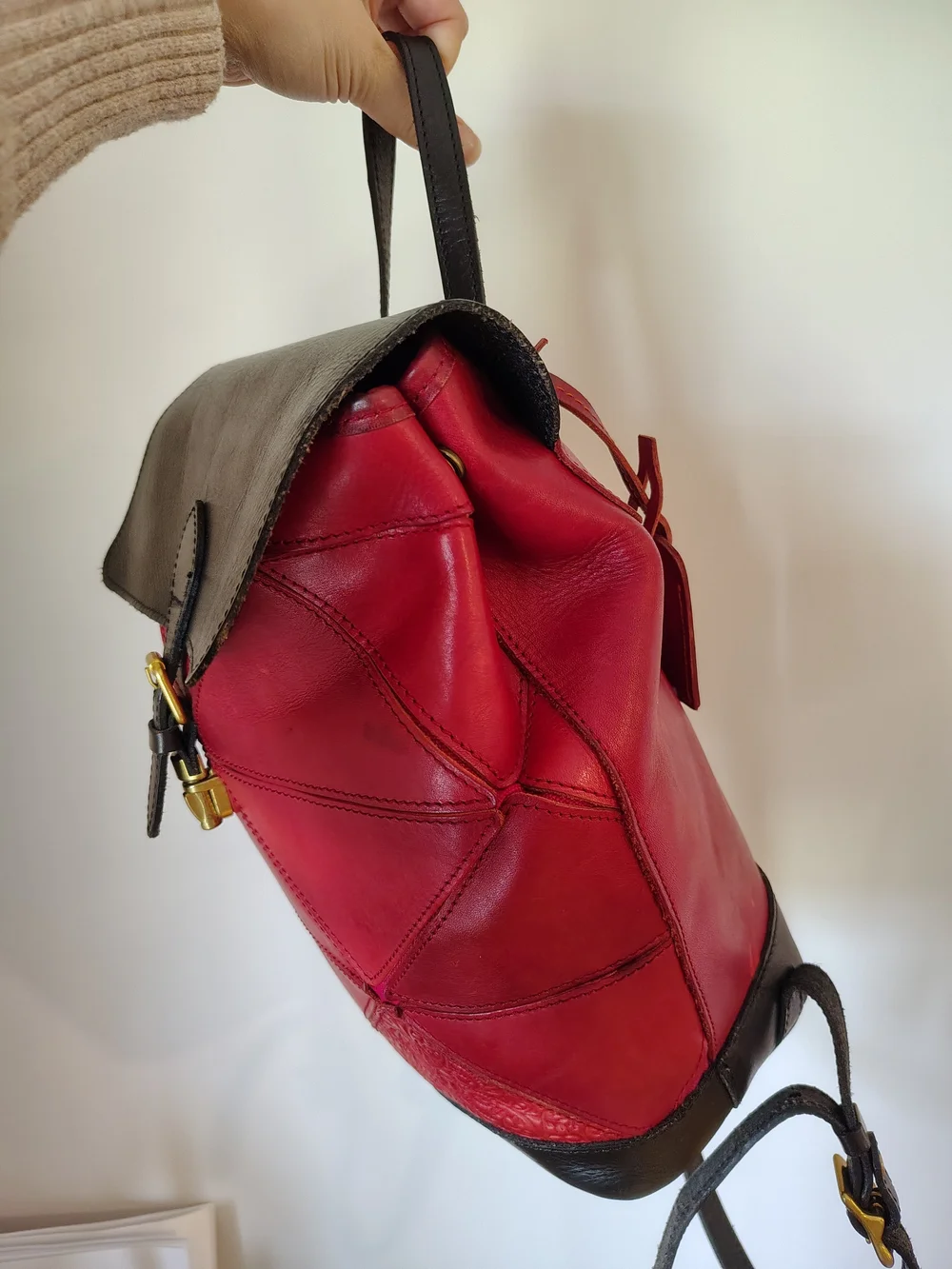 OLD TREND Genuine Leather Geometric Embossed PRISM Backpack / Rucksack